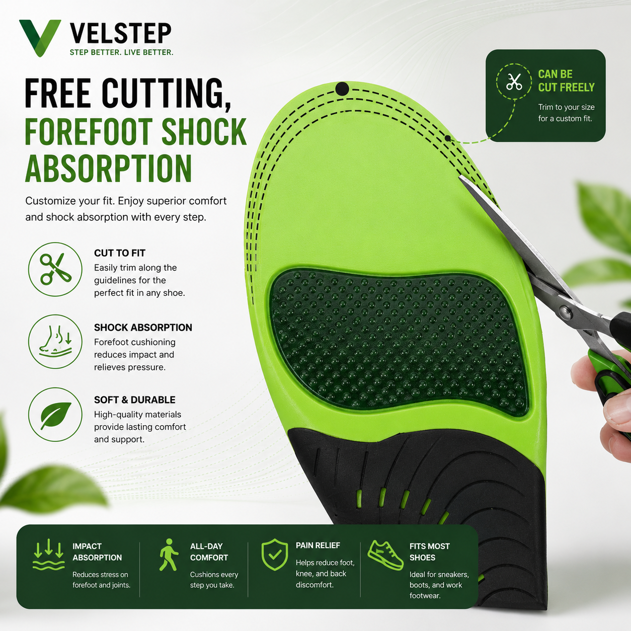 Velstep Arch Support Insoles | Orthopedic Insoles for Flat Feet & Plantar Fasciitis